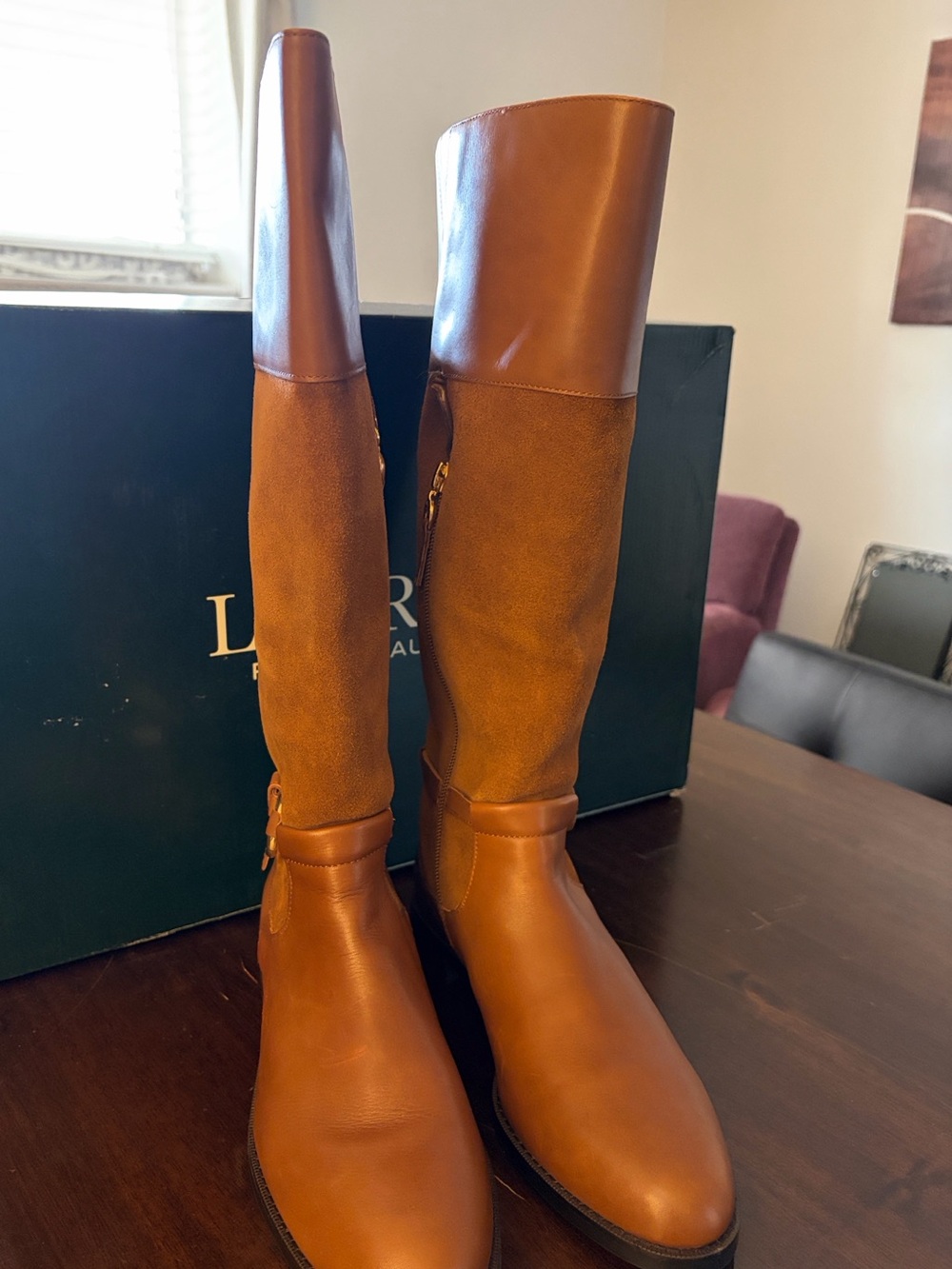 Lauren Ralph Lauren Harlee Tall Riding Boots Tan/Suede Size 8.5